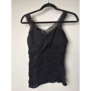 Vintage Bongo Cami Top Women's Small Black Lace Trim V Neck Coquette Whimsigoth
